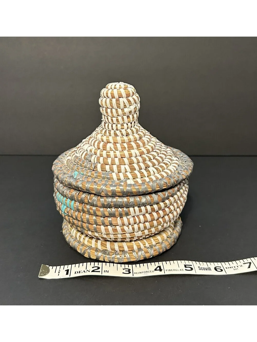 Senegal Hand Woven Small Backet Pot W/ Lid Multicolor Storage Trinket 6